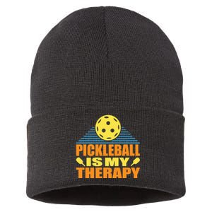 Pickleball Is My Therapy Funny Pickleball Sustainable Knit Beanie