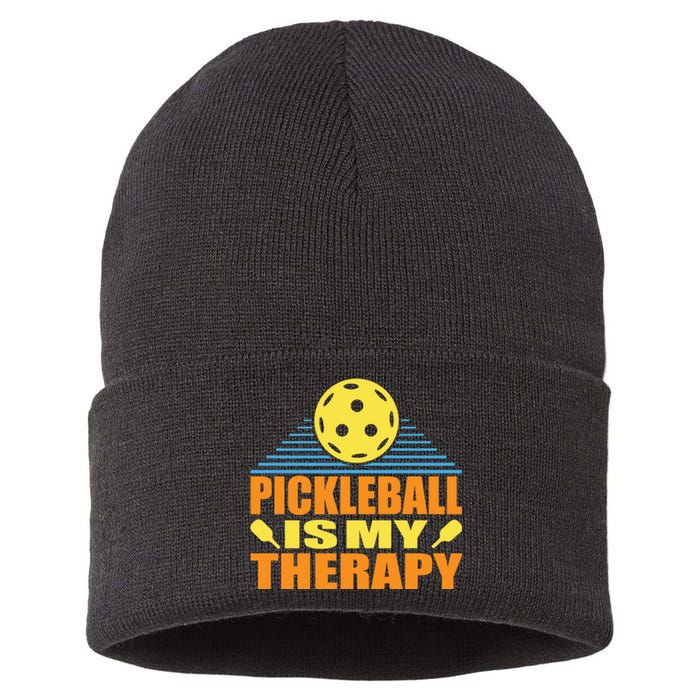 Pickleball Is My Therapy Funny Pickleball Sustainable Knit Beanie