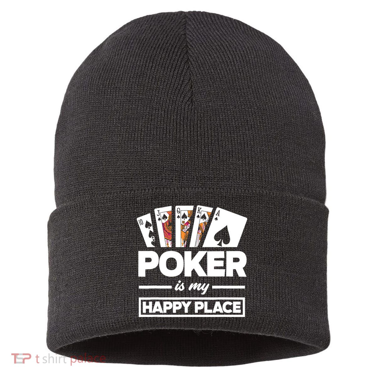 Poker Is My Happy Place Funny Poker Player Poker Sustainable Knit Beanie