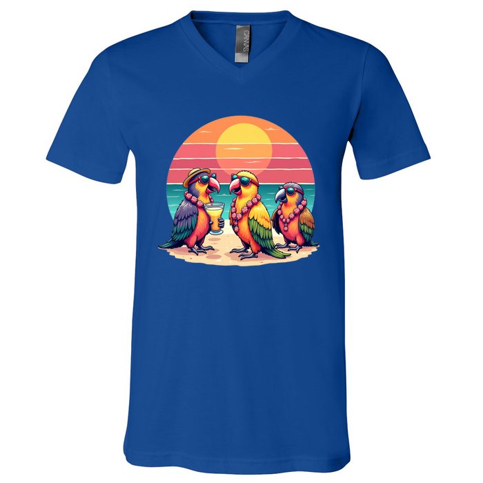 Parrots Ing Margarita On Summer Vintage Group Bird Gift V-Neck T-Shirt