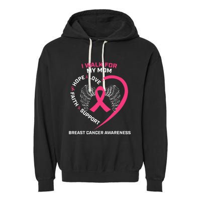 Pink In Memory Of I Walk My Mom Breast Cancer Awareness Garment-Dyed Fleece Hoodie