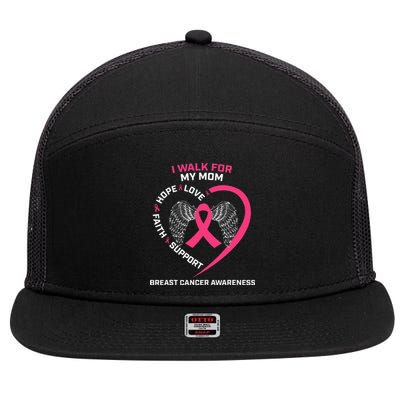 Pink In Memory Of I Walk My Mom Breast Cancer Awareness 7 Panel Mesh Trucker Snapback Hat