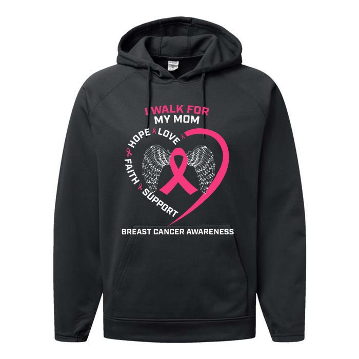 Pink In Memory Of I Walk My Mom Breast Cancer Awareness Performance Fleece Hoodie