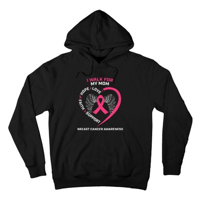 Pink In Memory Of I Walk My Mom Breast Cancer Awareness Hoodie