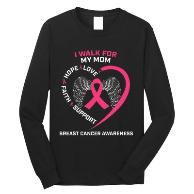 Pink In Memory Of I Walk My Mom Breast Cancer Awareness Long Sleeve Shirt