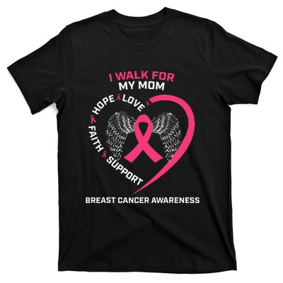 Pink In Memory Of I Walk My Mom Breast Cancer Awareness T-Shirt