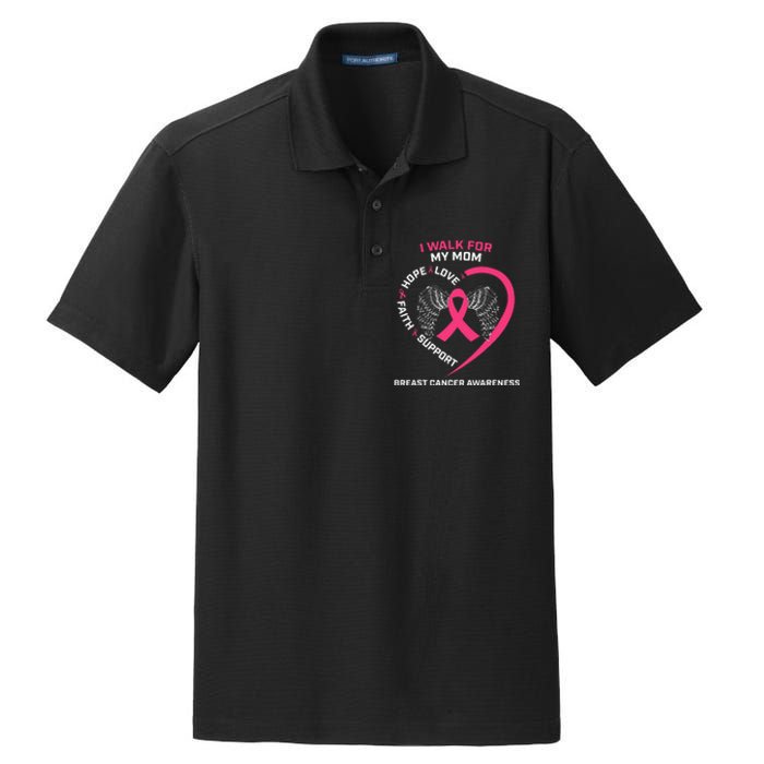 Pink In Memory Of I Walk My Mom Breast Cancer Awareness Dry Zone Grid Polo