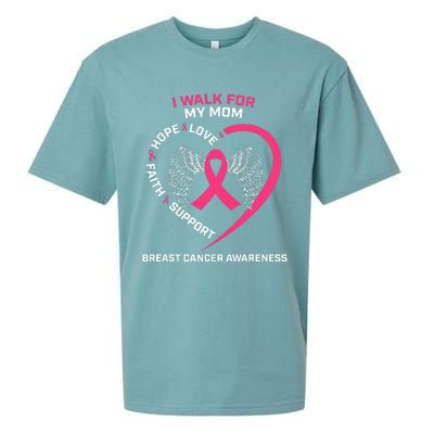 Pink In Memory Of I Walk My Mom Breast Cancer Awareness Sueded Cloud Jersey T-Shirt