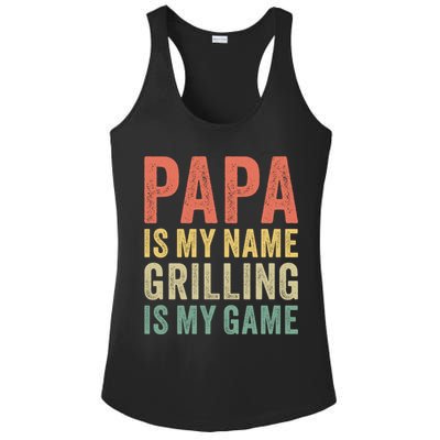 Papa Is My Name Grilling Is My Game Bbq Dad Father's Day Gift Ladies PosiCharge Competitor Racerback Tank