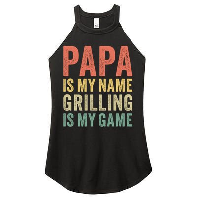Papa Is My Name Grilling Is My Game Bbq Dad Father's Day Gift Women's Perfect Tri Rocker Tank