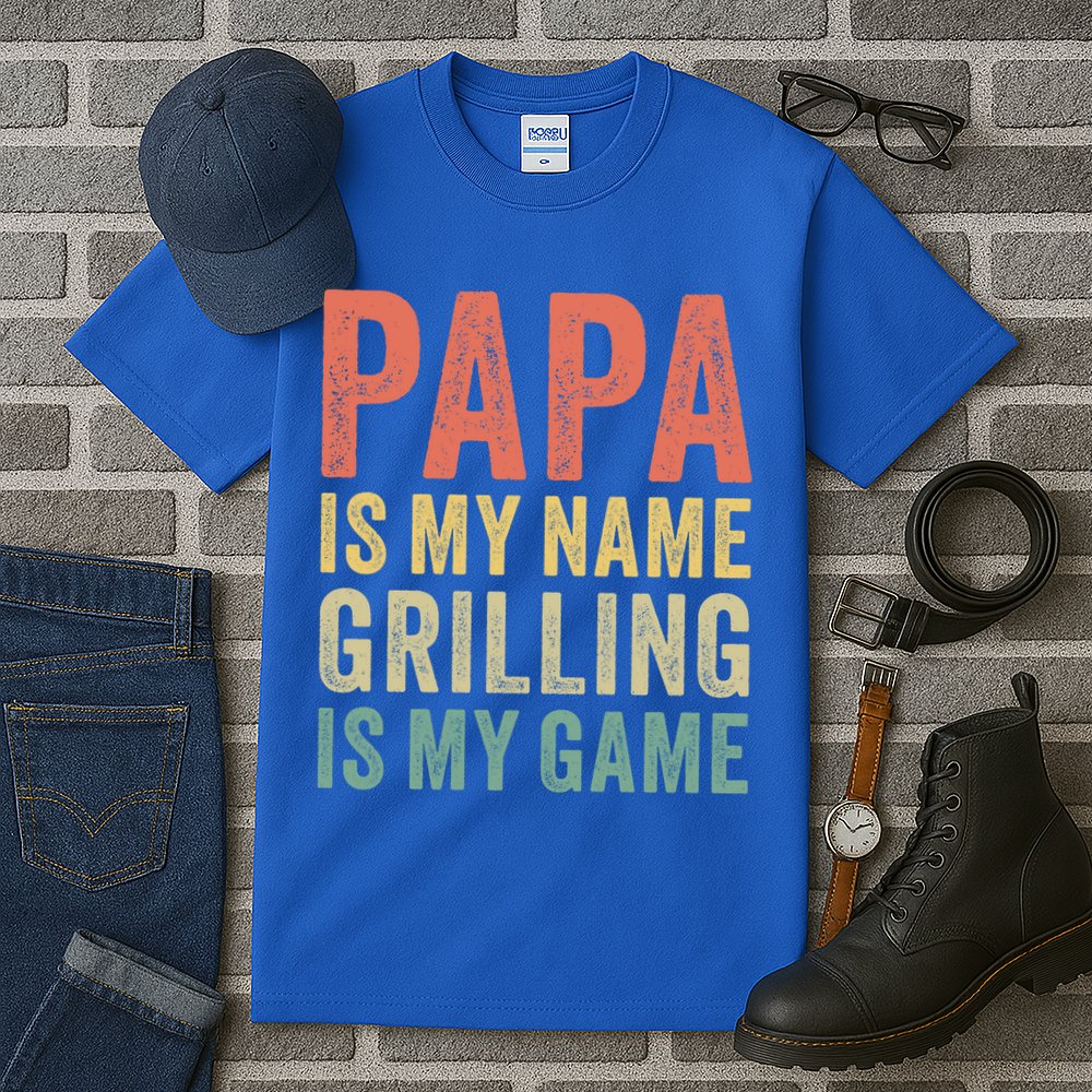 Papa Is My Name Grilling Is My Game Bbq Dad Father's Day Gift Tall T-Shirt