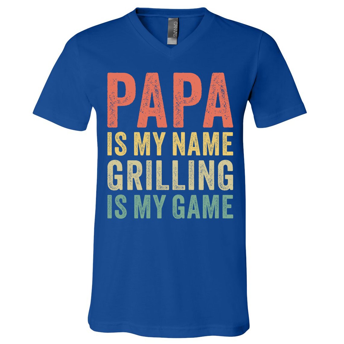 Papa Is My Name Grilling Is My Game Bbq Dad Father's Day Gift V-Neck T-Shirt