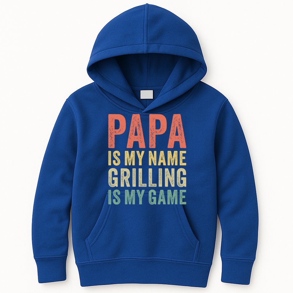 Papa Is My Name Grilling Is My Game Bbq Dad Father's Day Gift Kids Hoodie