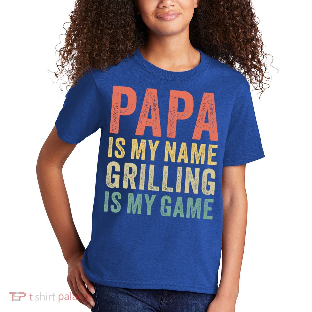 Papa Is My Name Grilling Is My Game Bbq Dad Father's Day Gift Kids T-Shirt