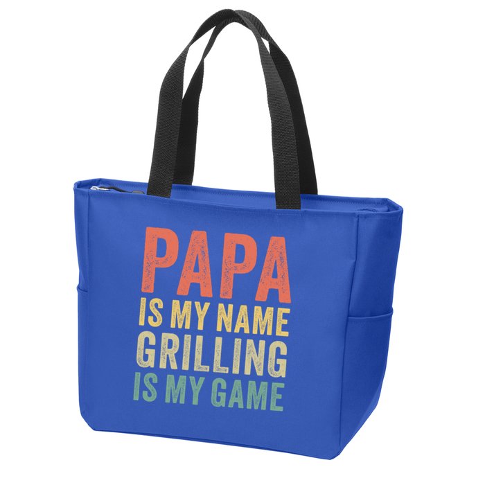 Papa Is My Name Grilling Is My Game Bbq Dad Father's Day Gift Zip Tote Bag