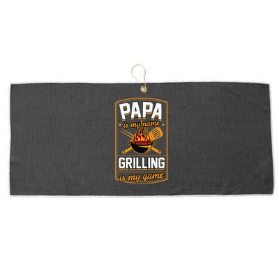 Papa Is My Name Grilling Is My Game Funny Grill Dad Large Microfiber Waffle Golf Towel