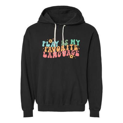 Play Is My Favorite Language Slp Medical Flowers Retro Wavy Garment-Dyed Fleece Hoodie