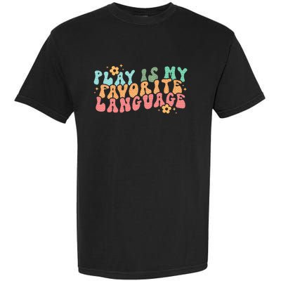 Play Is My Favorite Language Slp Medical Flowers Retro Wavy Garment-Dyed Heavyweight T-Shirt