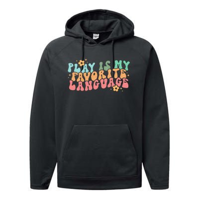 Play Is My Favorite Language Slp Medical Flowers Retro Wavy Performance Fleece Hoodie