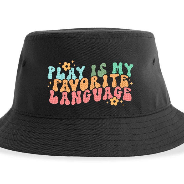 Play Is My Favorite Language Slp Medical Flowers Retro Wavy Sustainable Bucket Hat