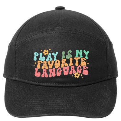 Play Is My Favorite Language Slp Medical Flowers Retro Wavy 7-Panel Snapback Hat
