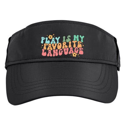 Play Is My Favorite Language Slp Medical Flowers Retro Wavy Adult Drive Performance Visor