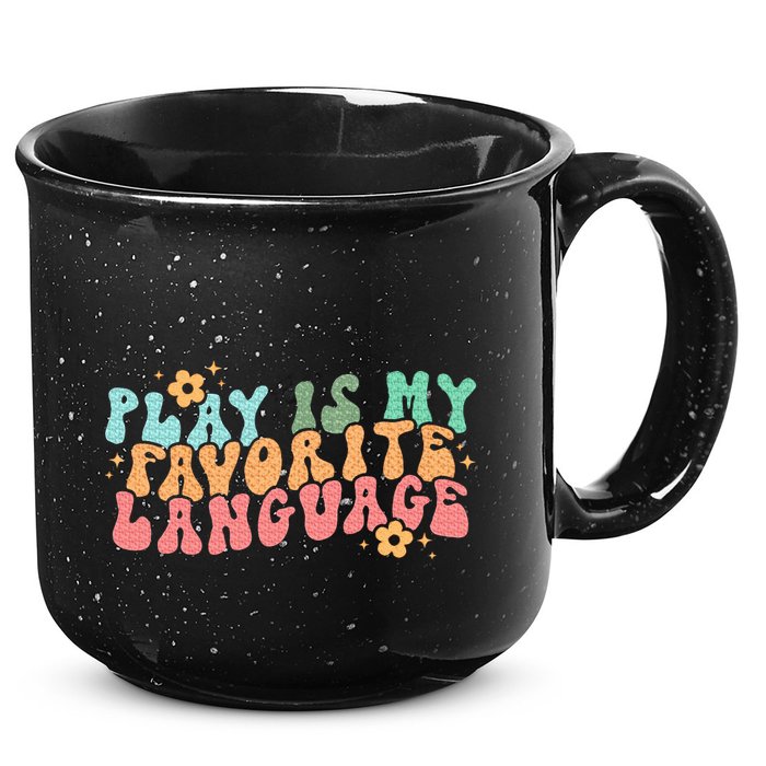 Play Is My Favorite Language Slp Medical Flowers Retro Wavy 15oz Campfire Ceramic Mug