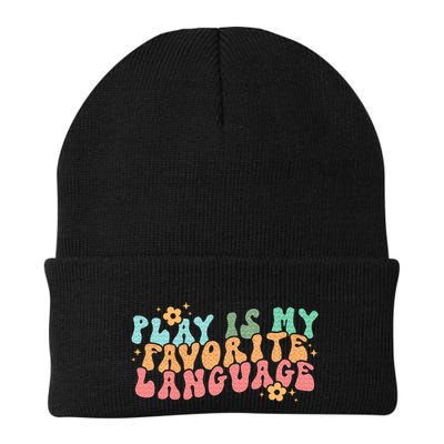 Play Is My Favorite Language Slp Medical Flowers Retro Wavy Beanie