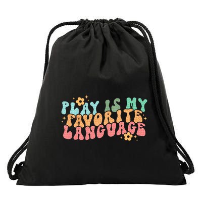 Play Is My Favorite Language Slp Medical Flowers Retro Wavy Drawstring Bag