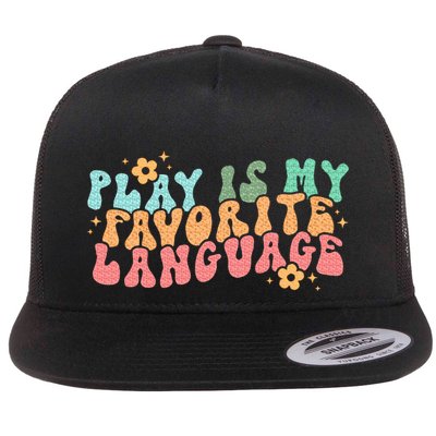Play Is My Favorite Language Slp Medical Flowers Retro Wavy Flatbill Hat