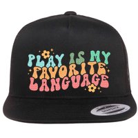 Play Is My Favorite Language Slp Medical Flowers Retro Wavy Flat Bill Trucker Hat