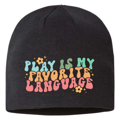 Play Is My Favorite Language Slp Medical Flowers Retro Wavy Sustainable Beanie