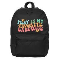 Play Is My Favorite Language Slp Medical Flowers Retro Wavy 16 in Basic Backpack