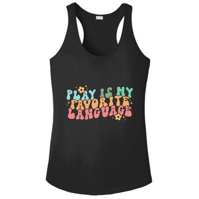 Play Is My Favorite Language Slp Medical Flowers Retro Wavy Ladies PosiCharge Competitor Racerback Tank