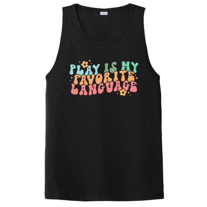 Play Is My Favorite Language Slp Medical Flowers Retro Wavy PosiCharge Competitor Tank