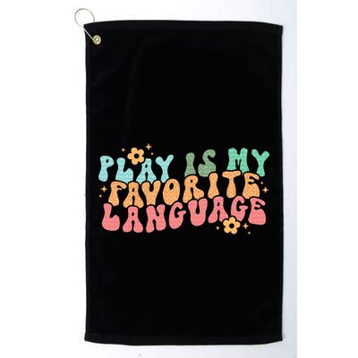 Play Is My Favorite Language Slp Medical Flowers Retro Wavy Golf Towel
