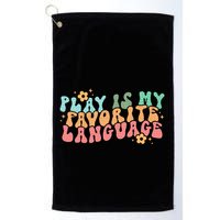 Play Is My Favorite Language Slp Medical Flowers Retro Wavy Golf Towel