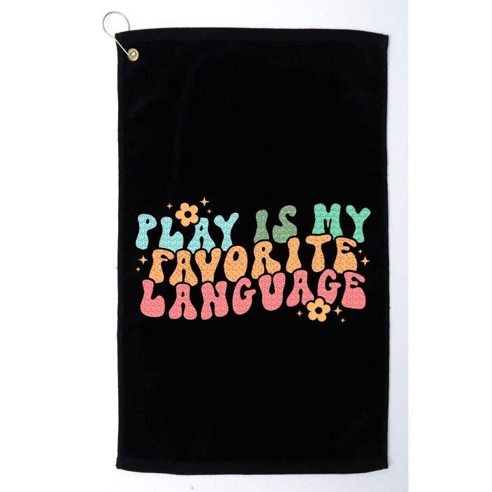 Play Is My Favorite Language Slp Medical Flowers Retro Wavy Golf Towel