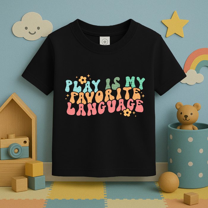 Play Is My Favorite Language Slp Medical Flowers Retro Wavy Toddler T-Shirt