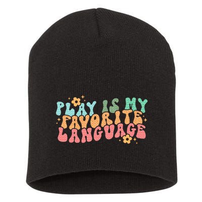 Play Is My Favorite Language Slp Medical Flowers Retro Wavy Short Acrylic Beanie
