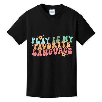 Play Is My Favorite Language Slp Medical Flowers Retro Wavy Kids T-Shirt