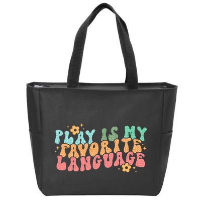 Play Is My Favorite Language Slp Medical Flowers Retro Wavy Zip Tote Bag