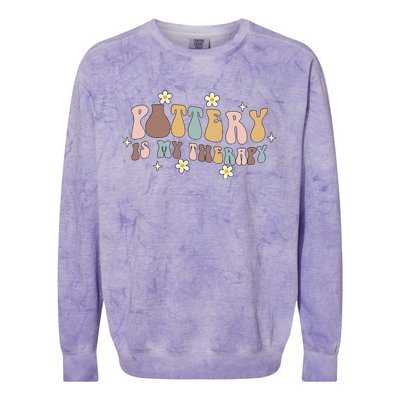 Pottery Is My Therapy Ceramic Pottery Artist Art Lover Maker Colorblast Crewneck Sweatshirt