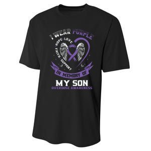 Purple In Memory Of My Son Drug Overdose Awareness Ribbon Performance Sprint T-Shirt