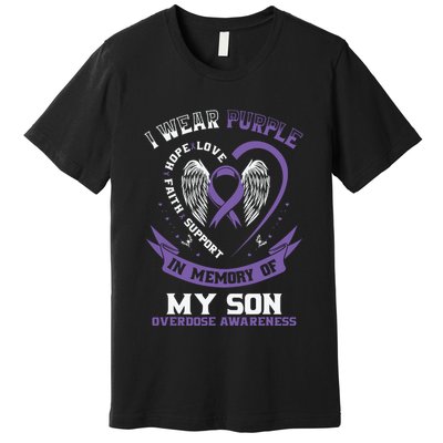 Purple In Memory Of My Son Drug Overdose Awareness Ribbon Premium T-Shirt