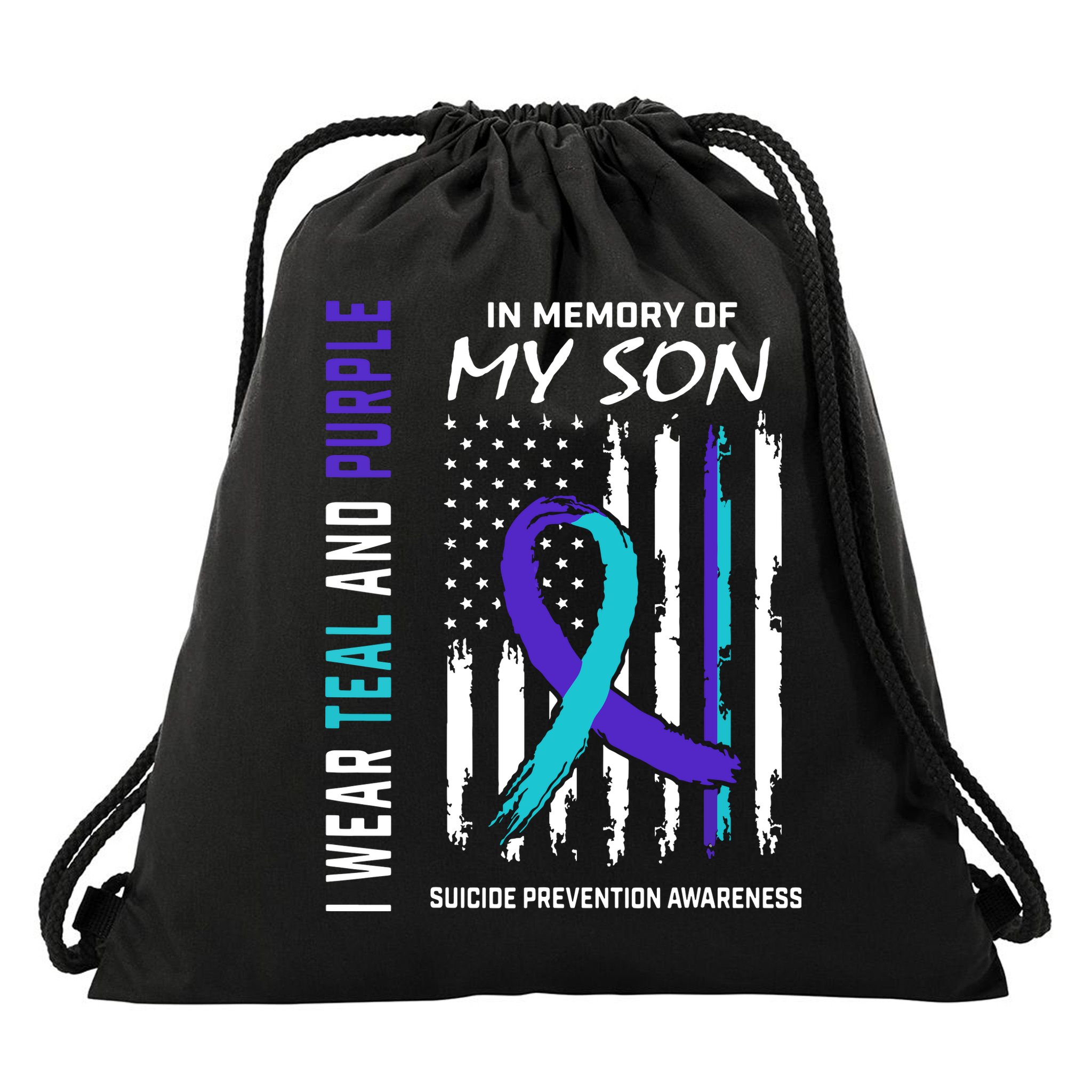 Parents In Memory Of Son Suicide Awareness Prevention Flag Drawstring Bag