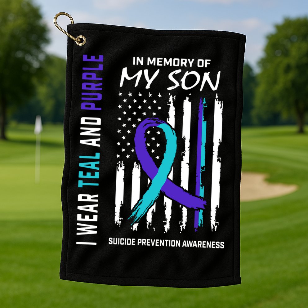 Parents In Memory Of Son Suicide Awareness Prevention Flag Golf Towel