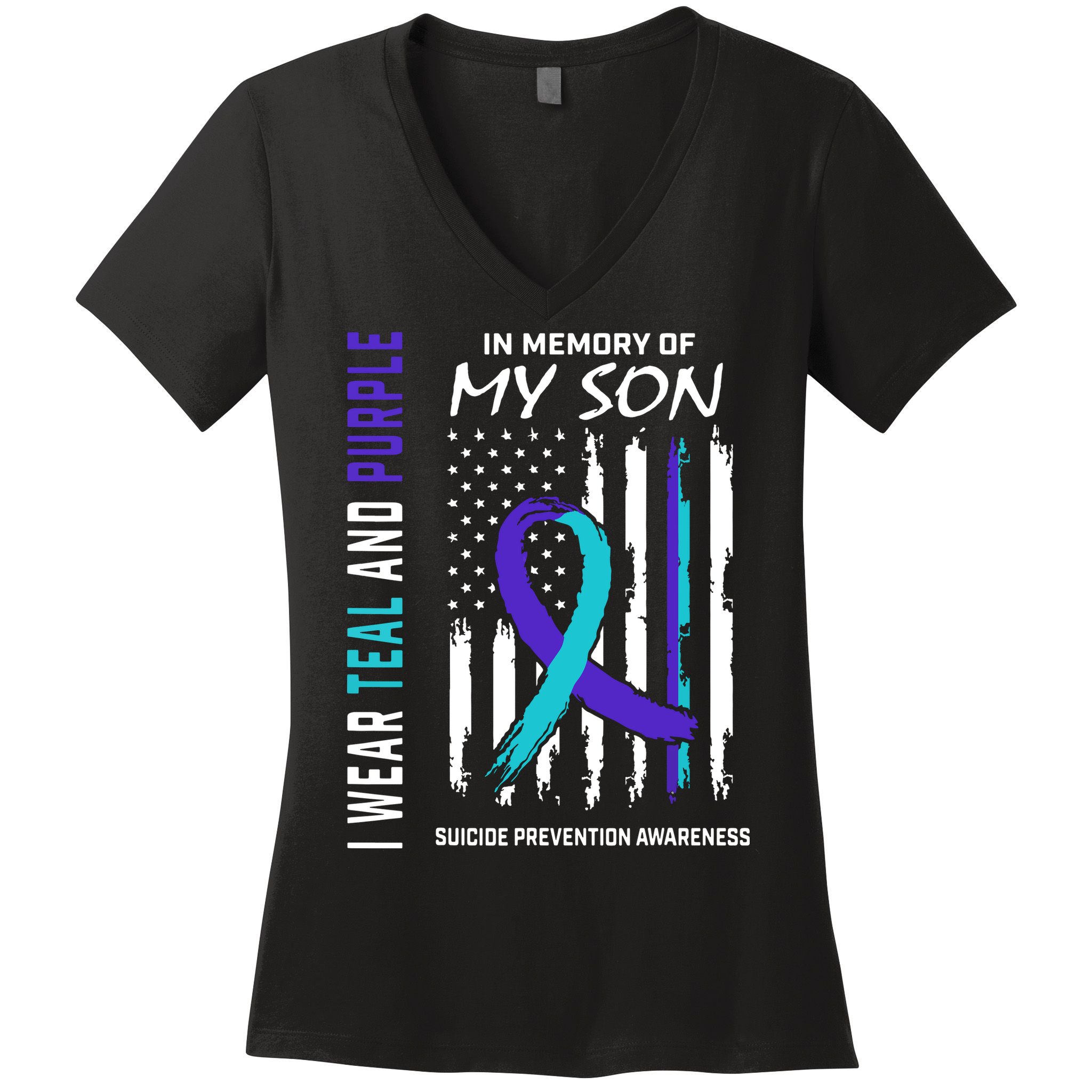 Parents In Memory Of Son Suicide Awareness Prevention Flag Women's V-Neck T-Shirt