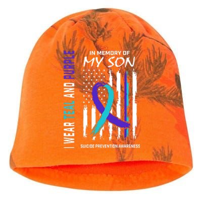 Parents In Memory Of Son Suicide Awareness Prevention Flag Kati - Camo Knit Beanie