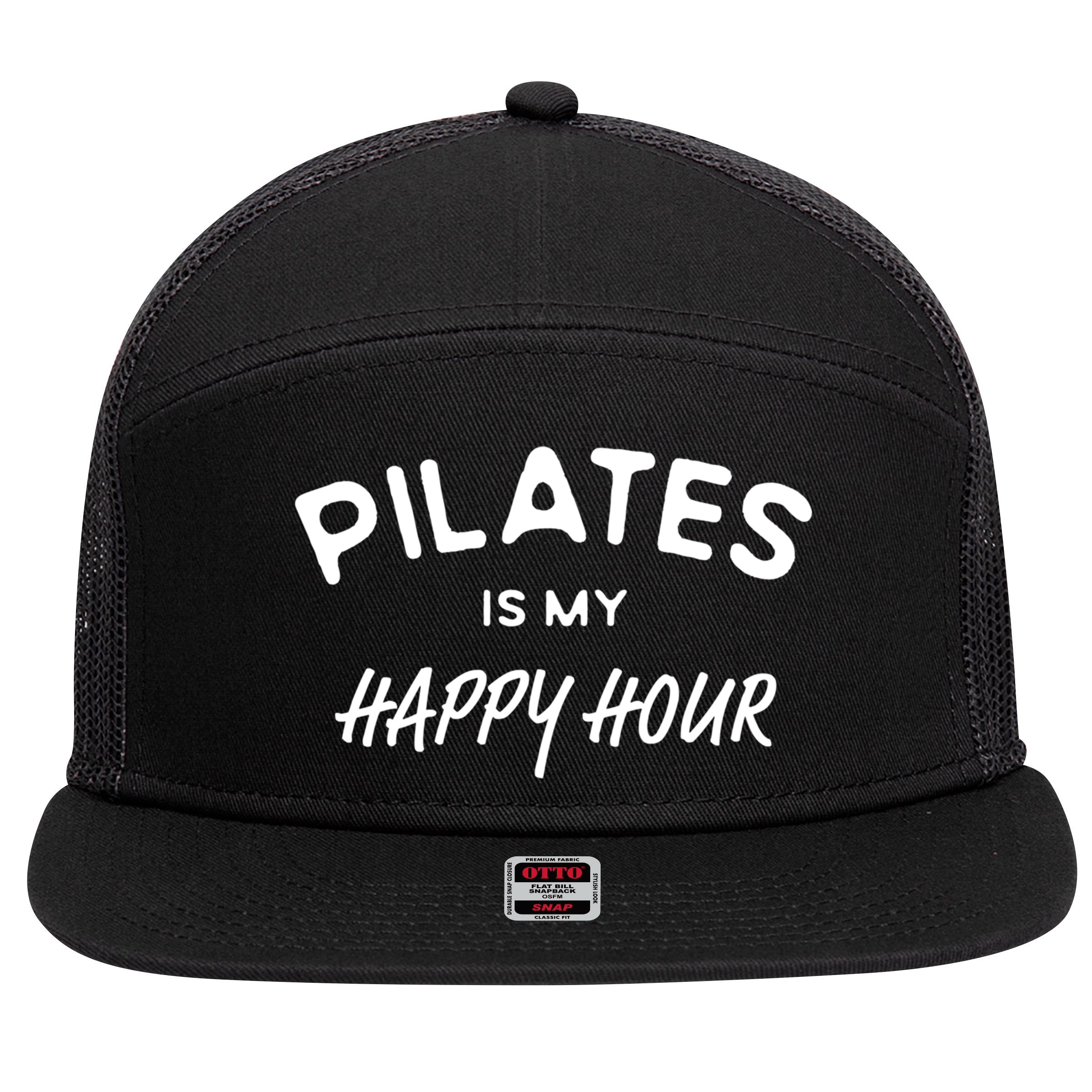 Pilates Is My Happy Hour Funny Pilates Funny Gift 7 Panel Mesh Trucker Snapback Hat